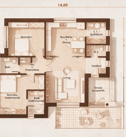 Proiect pentru casa de vară în mun. Chișinău (1 etaj, 120 mp)